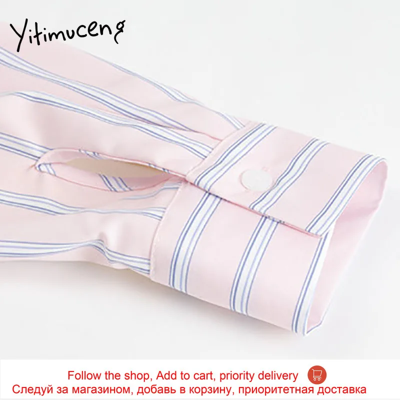 

Yitimuceng Striped Patchwork Fake 2 Pieces Blouse Women Button Shirts Loose New Spring 2021 Long Sleeve Turn-down Collar Tops