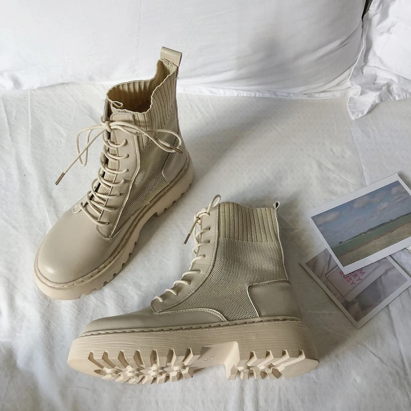 Женские ботинки сезон осень Новинка обувь на толстой подошве с круглым носком