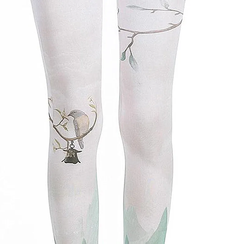 Женские колготки RUIN женские в китайском стиле зеленые с принтом виде водной