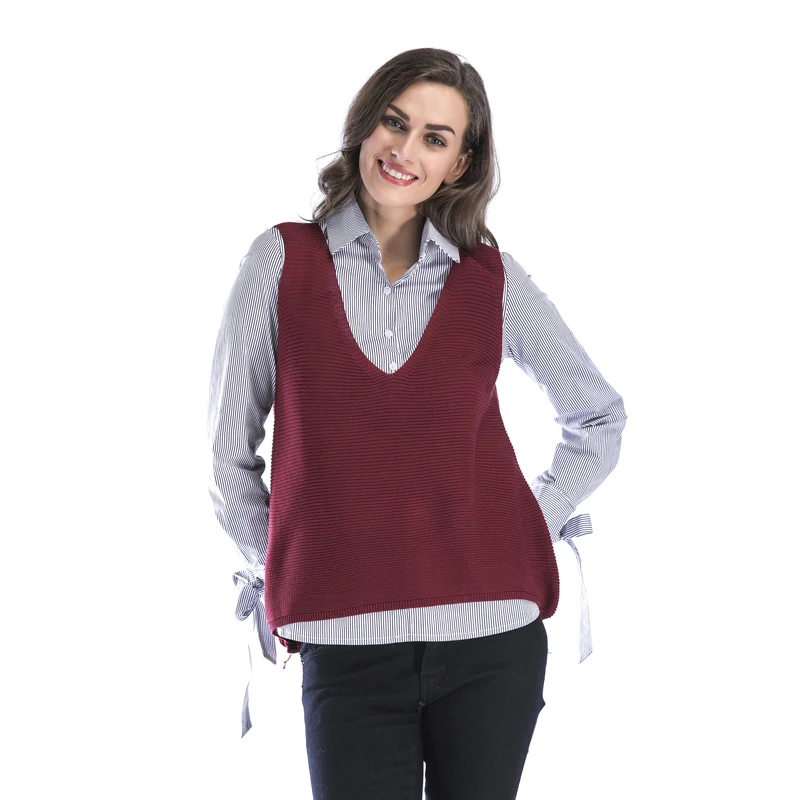 Осенний женский свитер вязаный жилет с v образным вырезом пальто Женский пуловер