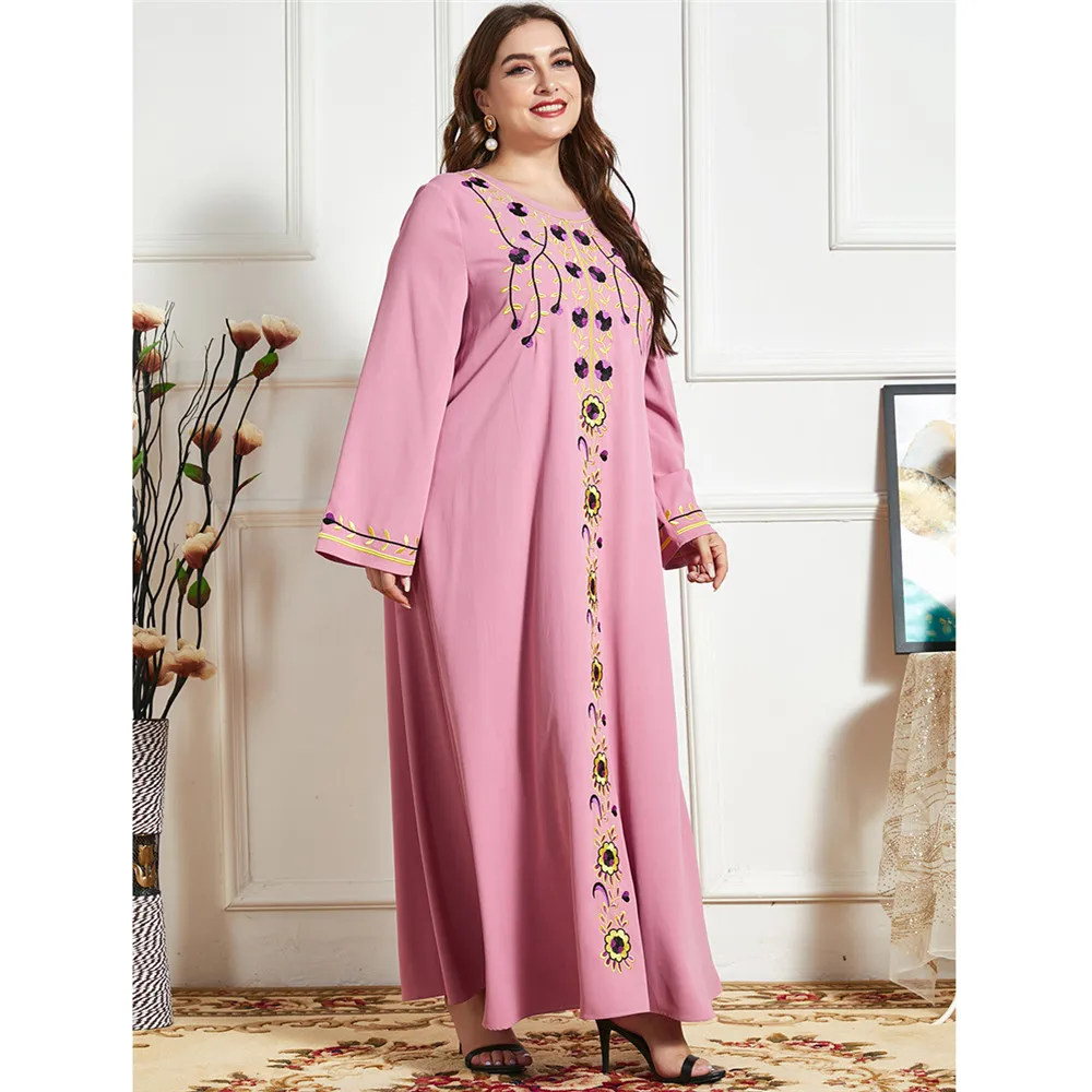 

Ethnic Embroidery Muslim Women Hijab Dress Abaya Dubai Turkey Kaftan Party Gown Arab Robe Eid Islam Clothing Moroccan Plus Size