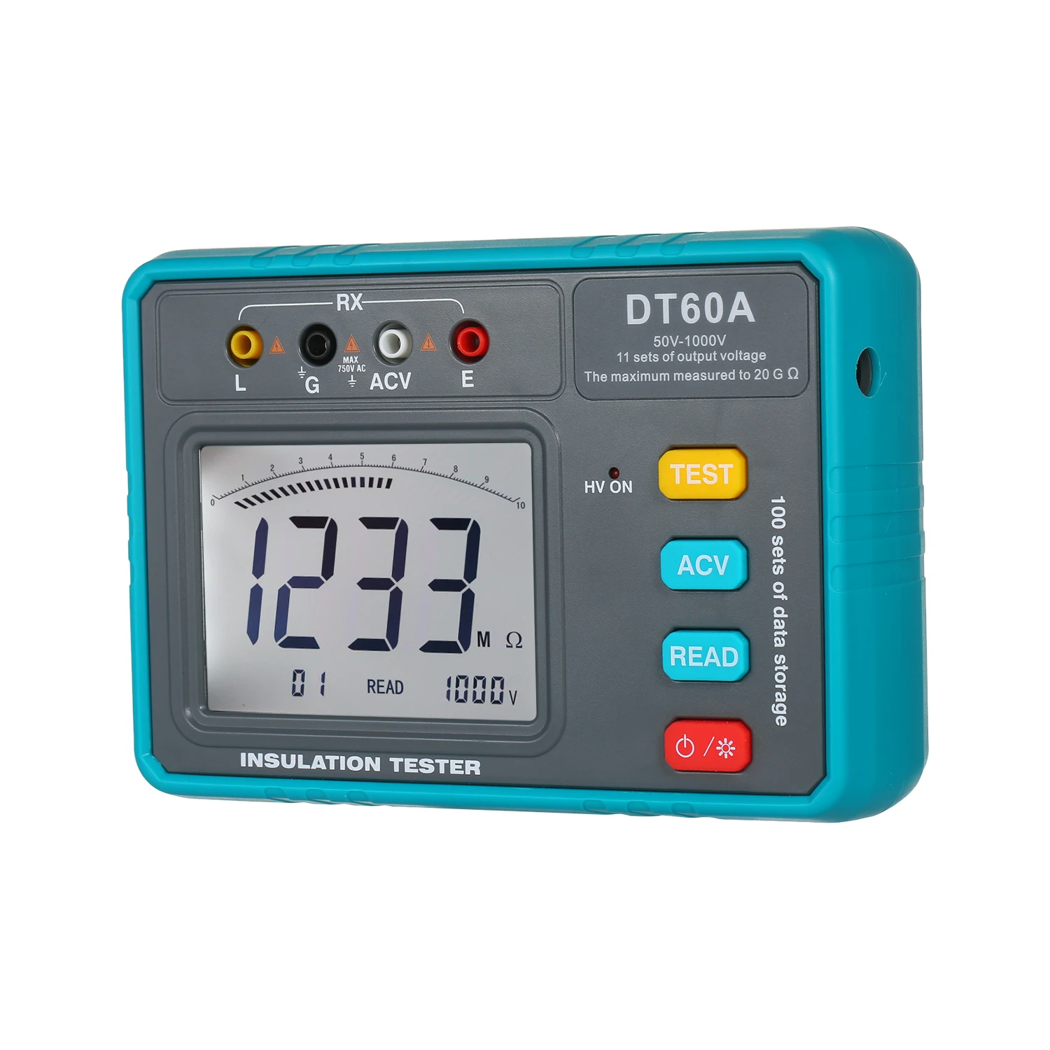 

DT60A LED Digital Ohmmeter Megohmmeter Megger Megameter Resistance Meter High Voltage Insulation Resistance Tester for 1MΩ-20GΩ