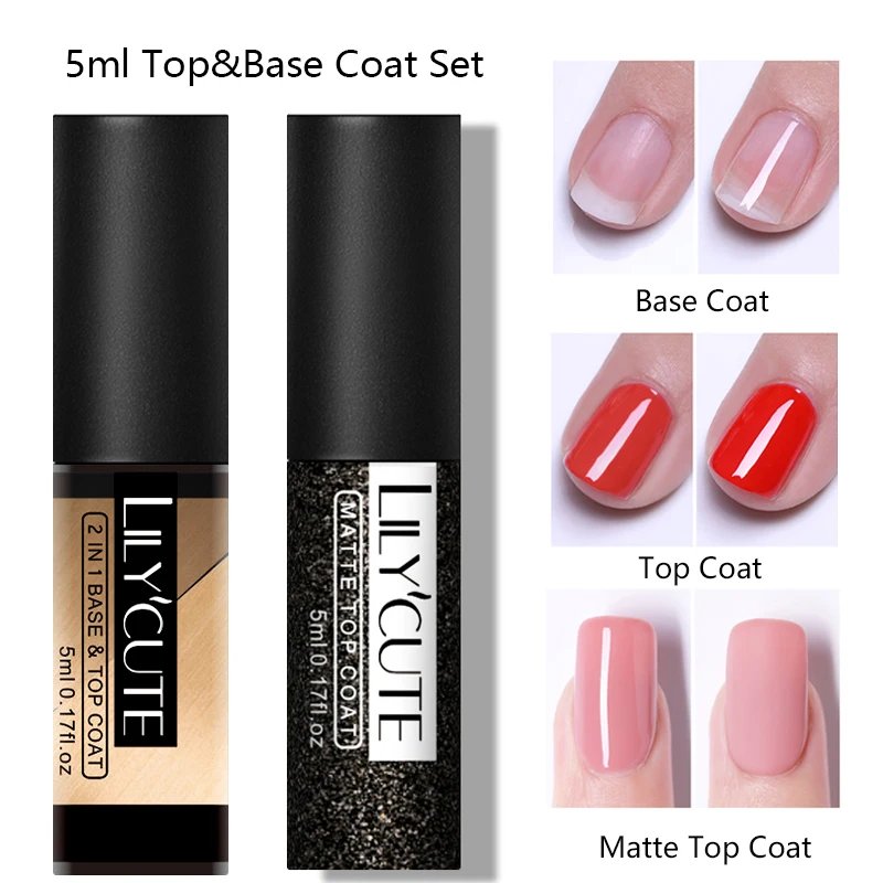 5ml Set 1 LILYCUTE верхнее базовое пальто набор замочить УФ-гель для ногтей 5 мл 7 мл без вытирания растрескивание удаление основы верхнее покрытие лак прозрачный гель - Цвет: 5ml Set 1