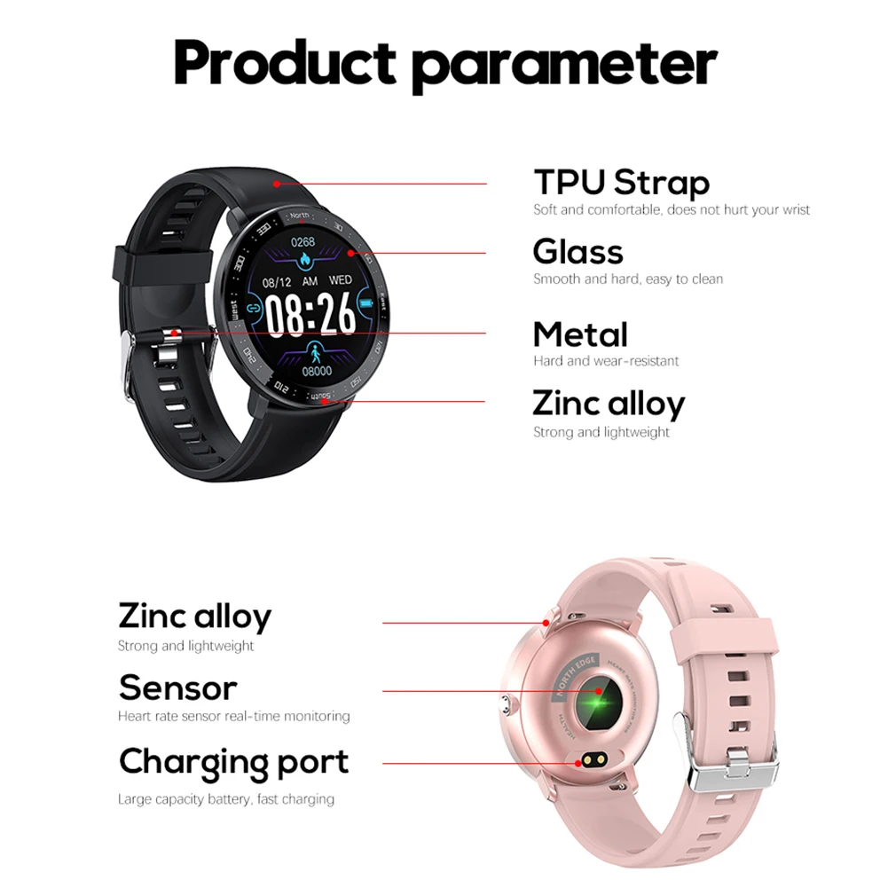 

Smart Sports Watch Bluetooth Health Tracker 1.28" Touch Screen Heart Rate Sleep Monitor Blood Pressure Watch for Android iOS