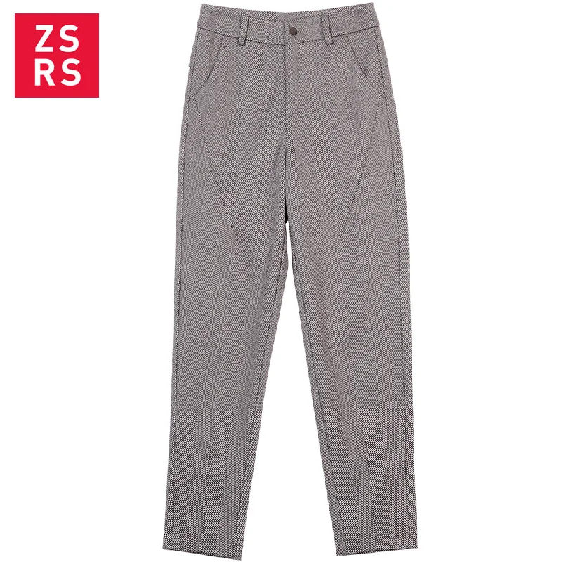 

2020 Autumn New Women Elastic Woolen Pant Female Plus Size Casual Trousers Khaki/Gray Harem Pants Winter Wool Ankle-Length Pants