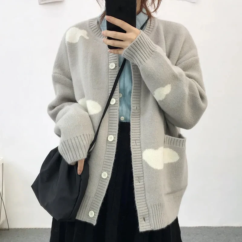 Корейский облачный свитер пальто 2020 осень зима длинный рукав вязаная куртка