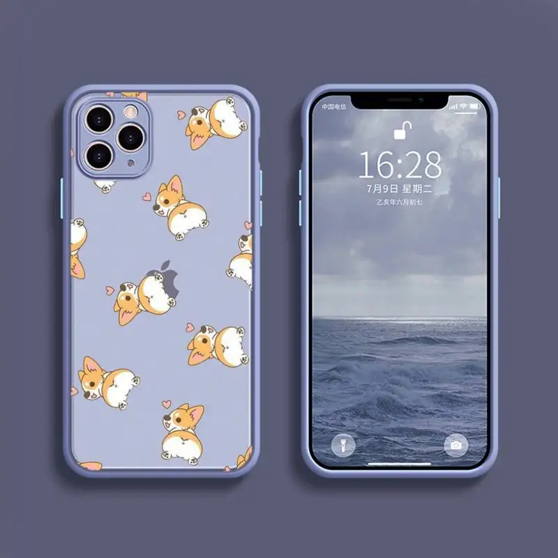 

Cute Cartoon Corgi Phone Case Transparent Matte For IPhone 7 8 11 12 S Mini Pro X XS XR MAX Plus Cover Shell