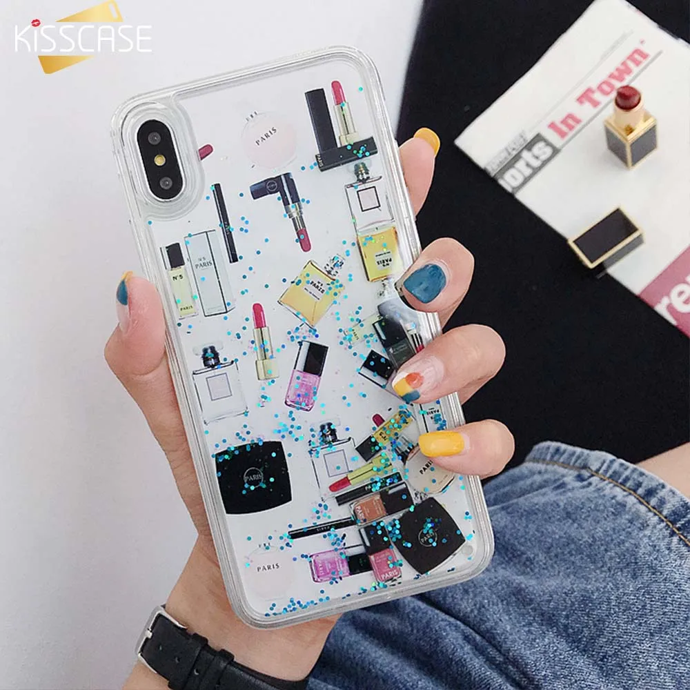 KISSCASE Makeup Liquid Quicksand Phone Case for iPhone XS XR XSMAX X Cover Shockproof Bling |
