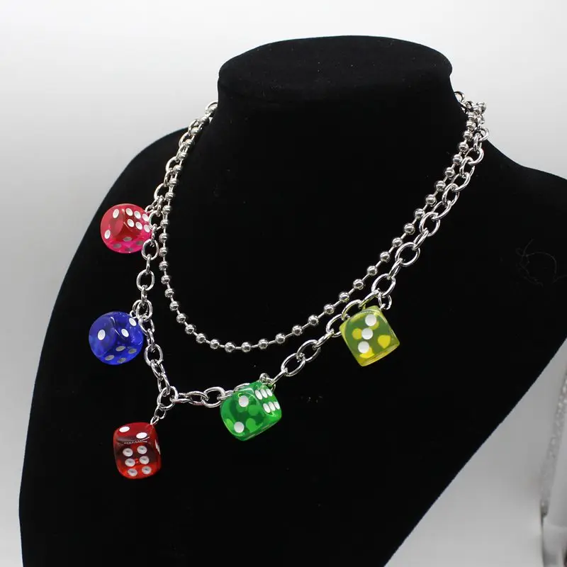 Trend Hip Hop Rock Color Dice Multilayer Necklace Creative Round Bead Chain Clavicle Necklace Ladies Party Fashion Gift Jewelry