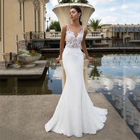 lace mermaid wedding dresses 2022 vestido de novia simple v neck sleeveless buttons sweep train beach bridal gowns custom