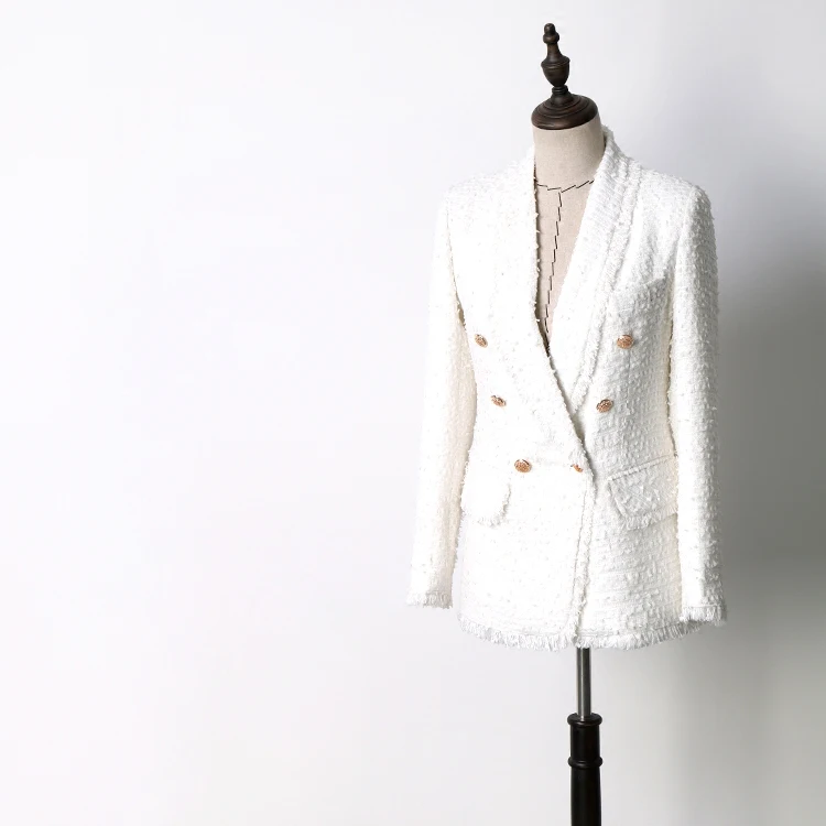 

New beauty lay his spring model of small sweet atmosphere quality ice cream white feather long suit jacket