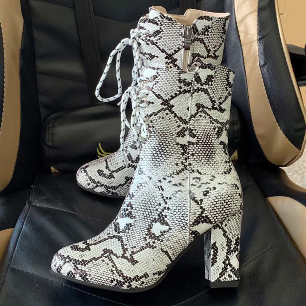Дикие сексуальные женские ботинки из змеиной кожи короткие осенние стильные
