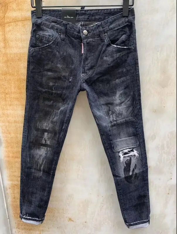 

Новые модные мужские джинсы DSQUARED2 с вышивкой и принтом, прямые брюки для мотоциклистов, мужские джинсы 995