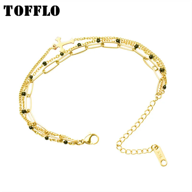 

TOFFLO Classic Three-Layer Cross Bracelet All-Match Titanium Steel Bracelet For Women Stainless Steel Bracelets Anime BSE094