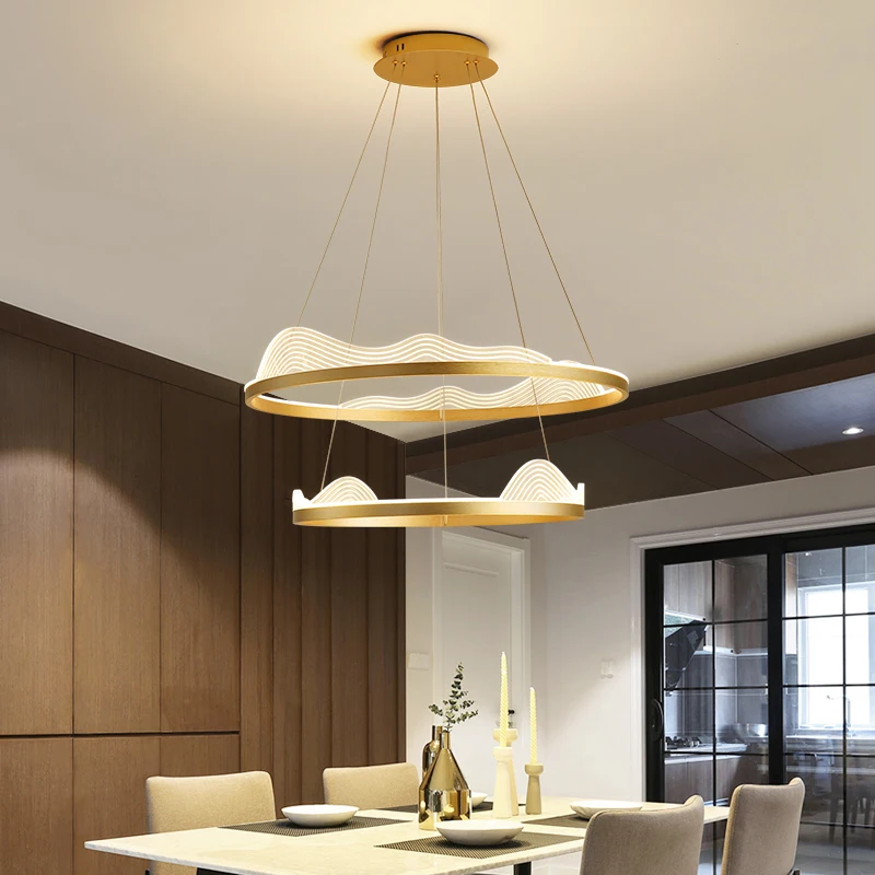 

Nordic Style Golden Ring Pendant Lights Chandelier Modern Decorative Led Lamps Living Room Lobby Hotel Light Fixtures Dimmable