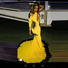 Женские платья для выпускного вечера, желтого цвета, с длинным рукавом, с аппликацией на шее, Замочная скважина в виде русалки