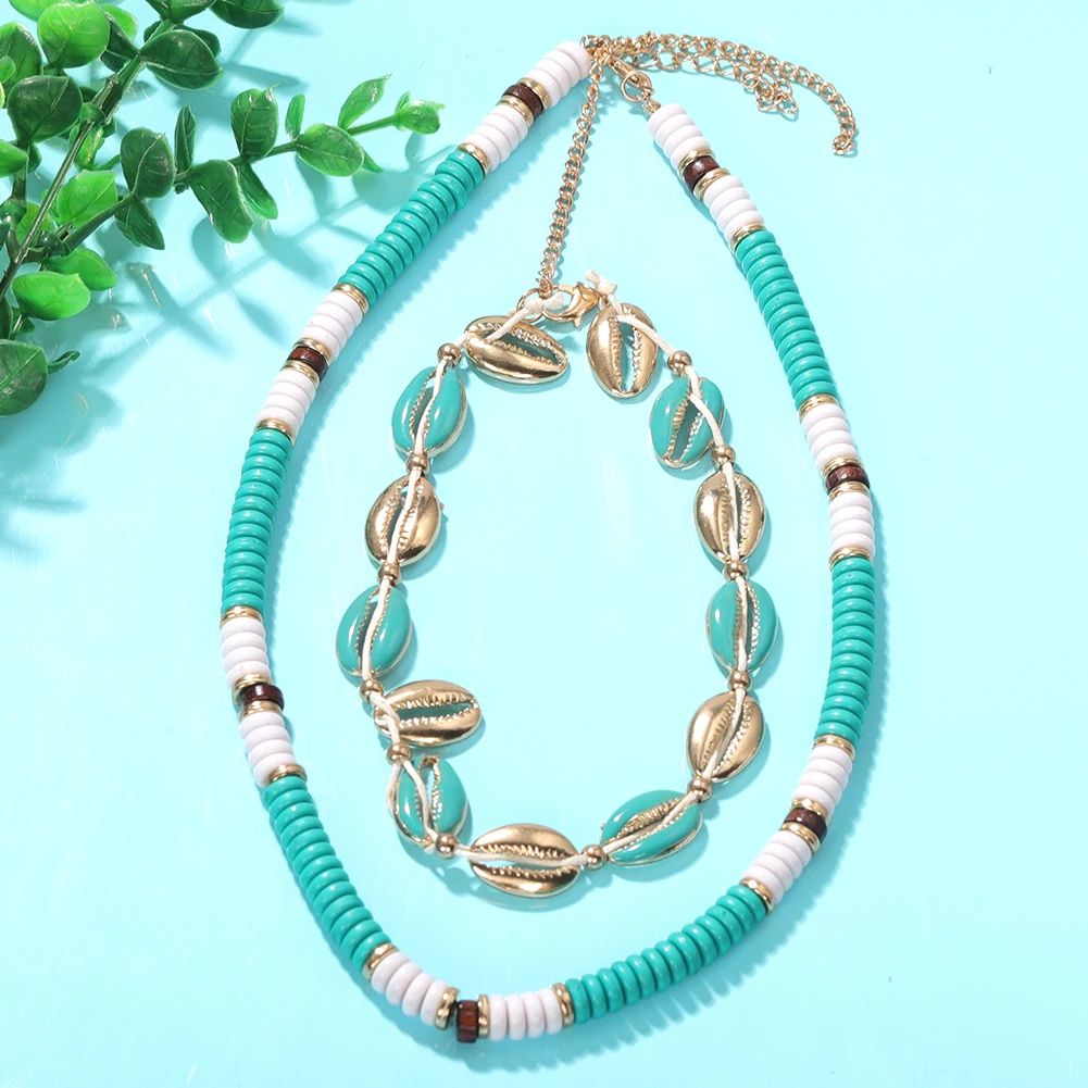 Зеленые бусы ручной работы Трендовое модное массивное ожерелье Золотая оболочка