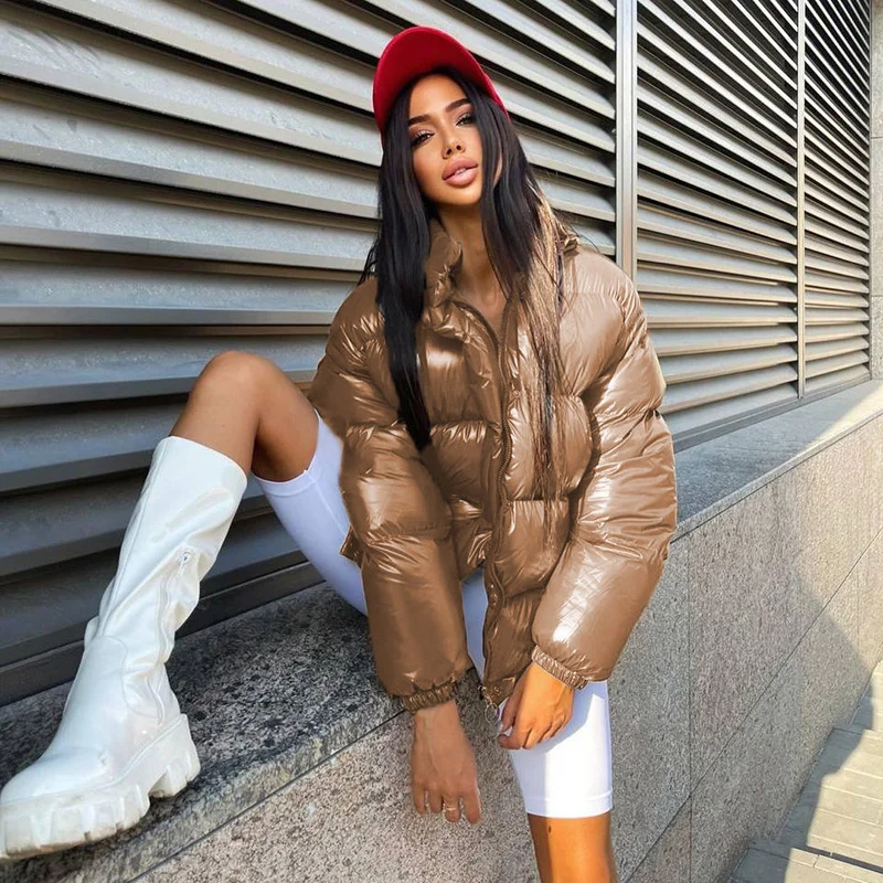 2021 New Bright Face Detachable Sleeves Hooded Stand-up Collar Down Bread Padded Jacket Women Winter Color Loose Padded Jacket