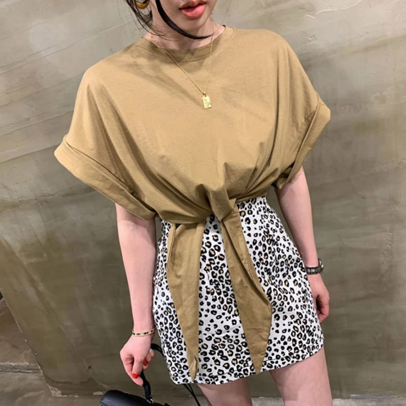 Женская футболка со шнуровкой GALCAUR Повседневная летняя рубашка оверсайз с