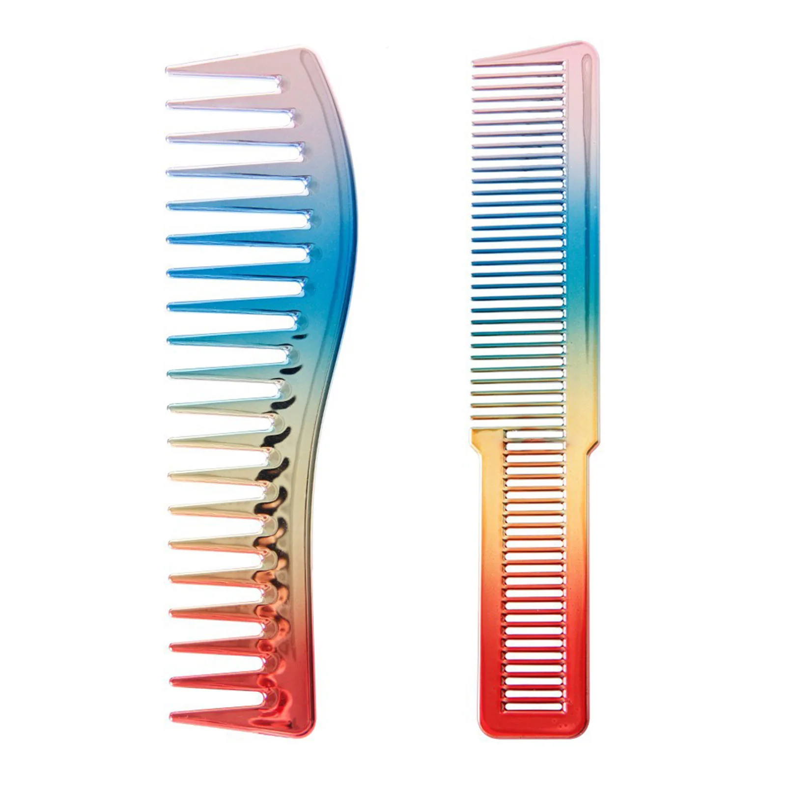 

2pcs Barber Cutting Fine Wide Tooth Hair Dressing Comb For Various Styling Hair Electroplating Rainbow Anti-Static Cutting Comb