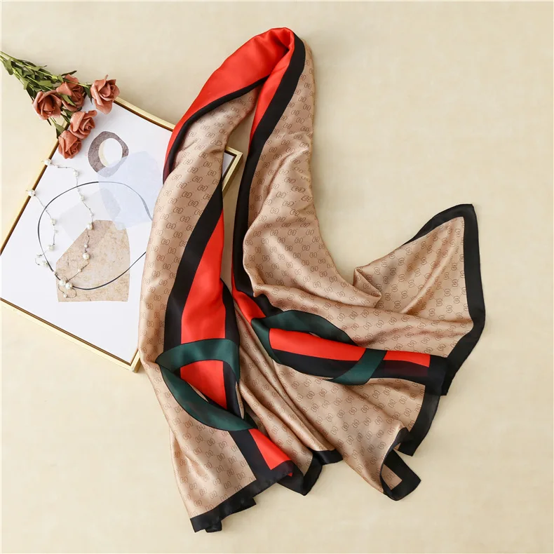 

2021 new spring women scarf quality shawl silk fashion scarf headscarf beach sunscreen lattice bag headscarf scarf 180cm*90cm