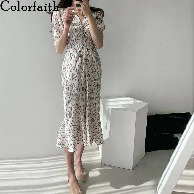Женское плиссированное платье Colorfaith винтажное длинное шифоновое с высокой