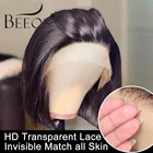 Парик Beeos 180% 13*4 HD на сетке спереди, прямые человеческие волосы, парик Боб черного цвета, парики из человеческих волос, предварительно выщипанные бразильские волосы Remy