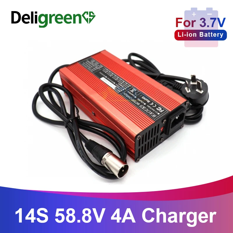 

58.8V 4A Charger For 14S 51.8V Li-ion Battery Pack .Aluminum Alloy Smart Fan and Auto Stop for Electric Tool Robot Electric Car