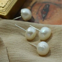 2 pair 11 13mm white baroque pearl earrings silver ear stud earbob jewelry wedding flawless accessories dangle irregular aaa