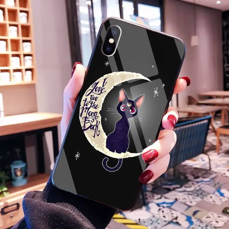 

HPCHCJHM sailor moon cat Soft black Phone Case Tempered Glass For iPhone 11 Pro XR XS MAX 8 X 7 6S 6 Plus SE 2020 case