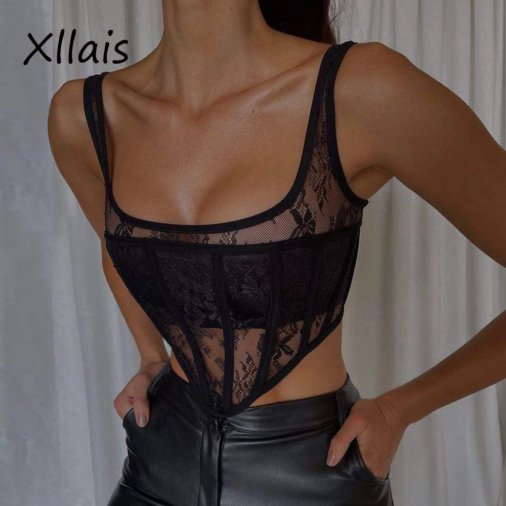 

Модный уличный кружевной Цветочный укороченный корсет XLLAIS, сексуальная вязаная крючком Лоскутная летняя готическая одежда, Клубная вечерн...
