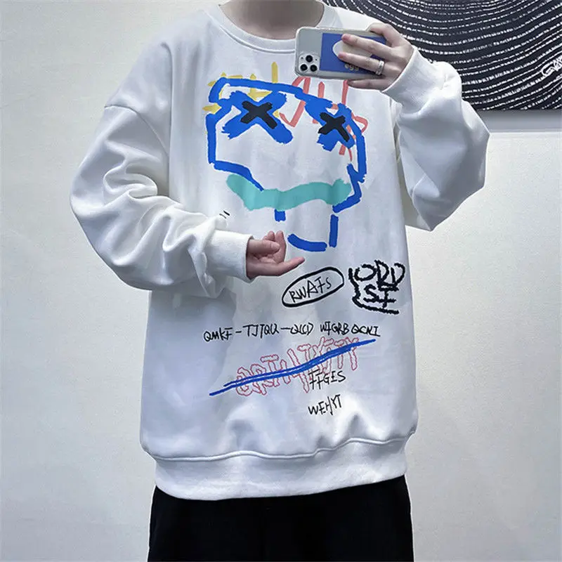 Парные толстовки Harajpoo весенний Гонконгский стиль индивидуальный принт граффити