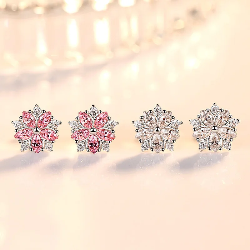 

Simple Small Flower Stud Earrings Cute Pink Cubic Zircon Romantic Tiny Earring Piercing Accessories Jewelry Gift For Women