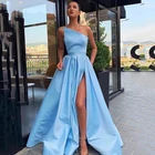 Женское длинное атласное платье с карманами, вечернее платье с Боковым Разрезом, на заказ