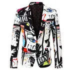 Новый Белый мужской модный блейзер с принтом, размера плюс хип-Хот, повседневный мужской приталенный пиджак, костюм певицы, красочное пальто