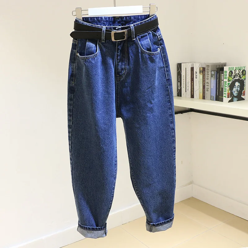 

Женские джинсы-шаровары с высокой талией, повседневные синие джинсовые брюки свободного покроя в стиле «бойфренд», модель 2021 года