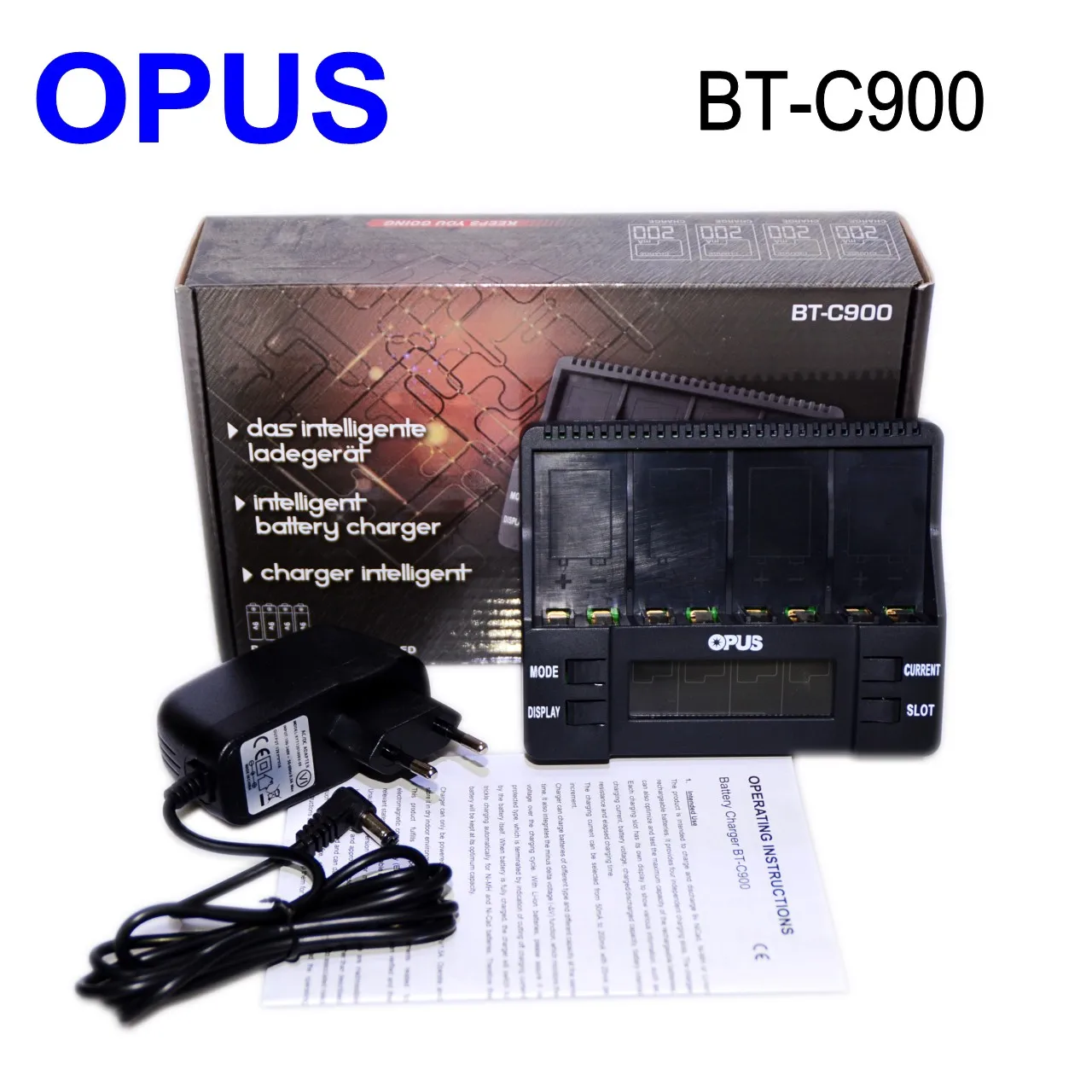 Цифровое интеллектуальное зарядное устройство OPUS BT-C900 V2.1 с 4 слотами и