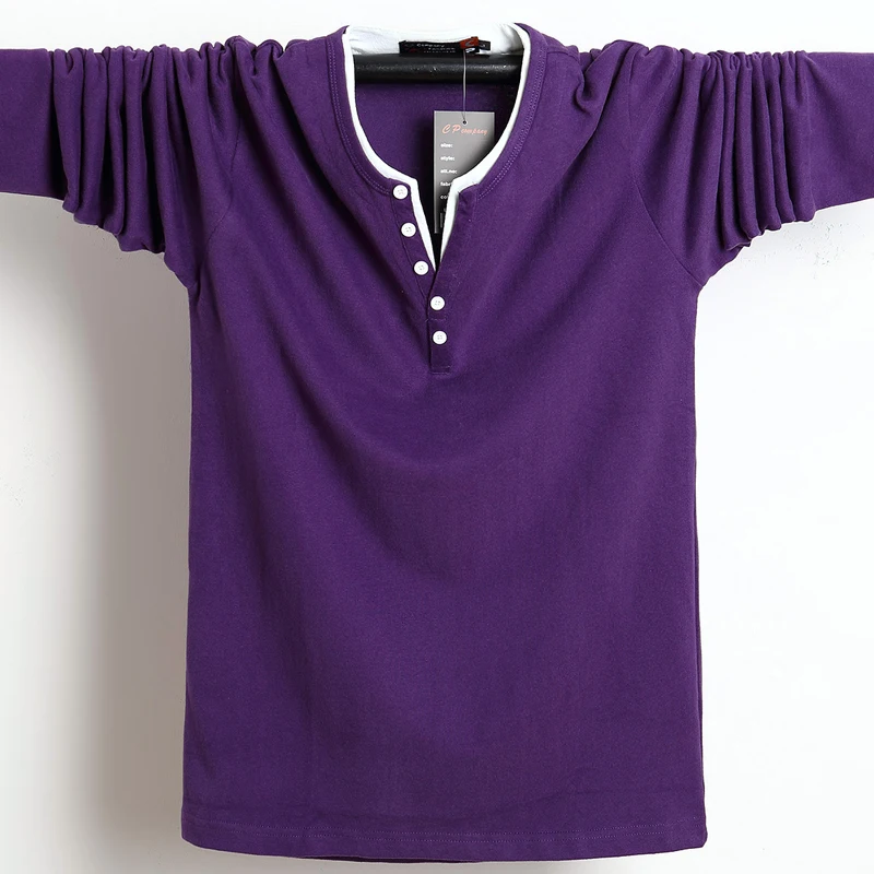 Мужская хлопковая футболка на пуговицах Повседневная Однотонная большого