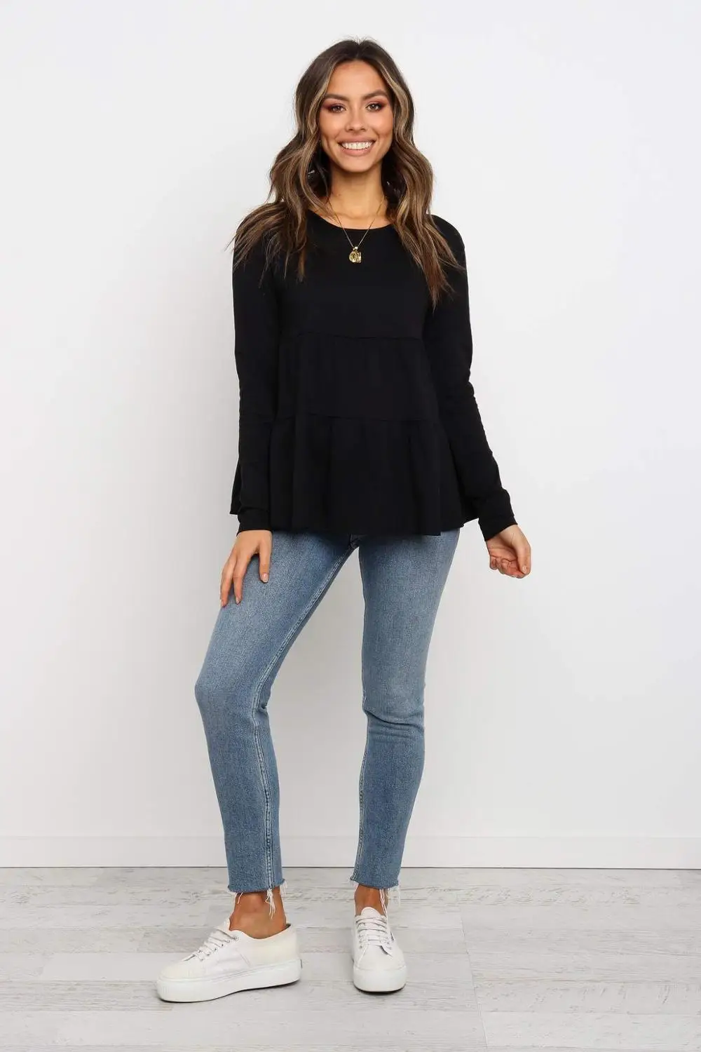 Модные Повседневные новые женские осенние однотонные топы со сращением 2021