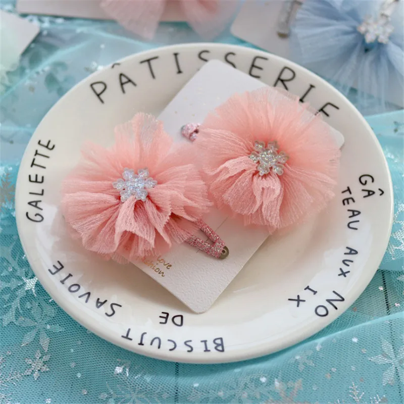 5pair/lot new Kids hair bow elastic band girls rubber snowflake clips children chiffon rope accessorie | Аксессуары для одежды