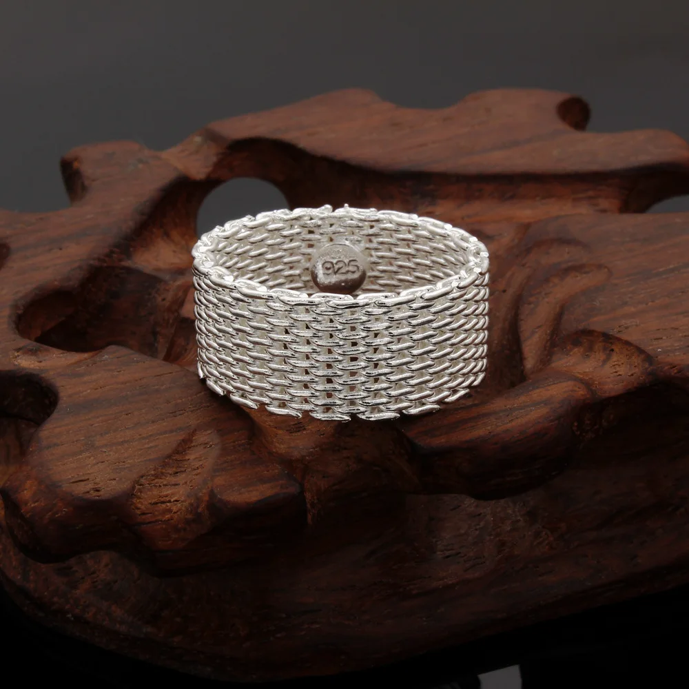 Кольцо из серебра 925 пробы anillos простое модное кольцо в сеточку уникальный дизайн