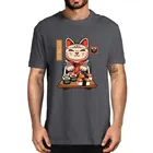 Хлопковая смешная Летняя мужская футболка унисекс с изображением кошки мастера шеф-повара, суши, японской еды, новинка, Женская Повседневная футболка