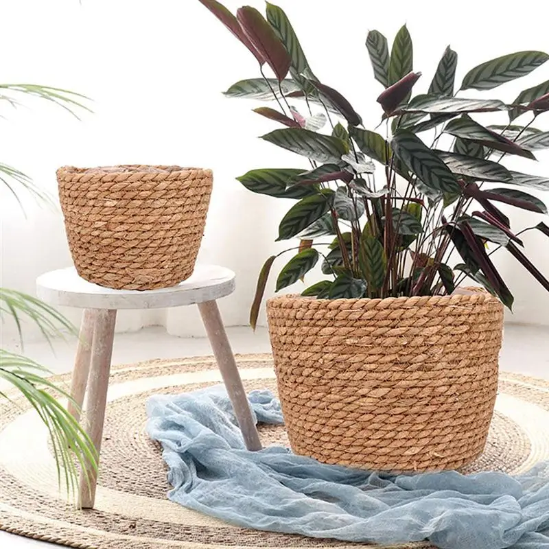 1pc Handmade Rattan Straw Flowerpot Container Green Potted Plant Holder Storage Basket Home Garden Decoration | Дом и сад
