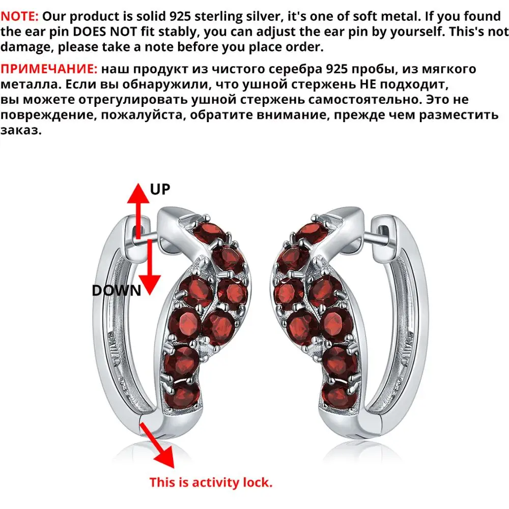 

Hutang Women's Hoop Earrings 2.24ct Natural Red Gemstone Garnet Solid 925 Sterling Silver Fine Elegant Jewelry Accessaries New