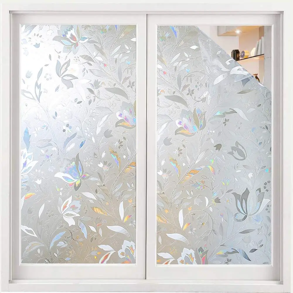 Статическая липкая оконная пленка длиной 200 см 3D лазерная виниловая Цветущая