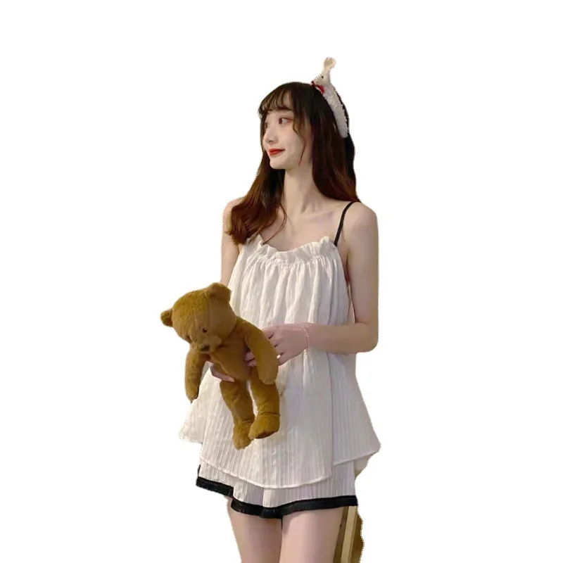 

Real photo of pajamas women's summer suspender net red 2021 new lovely age reducing Japanese household clothes