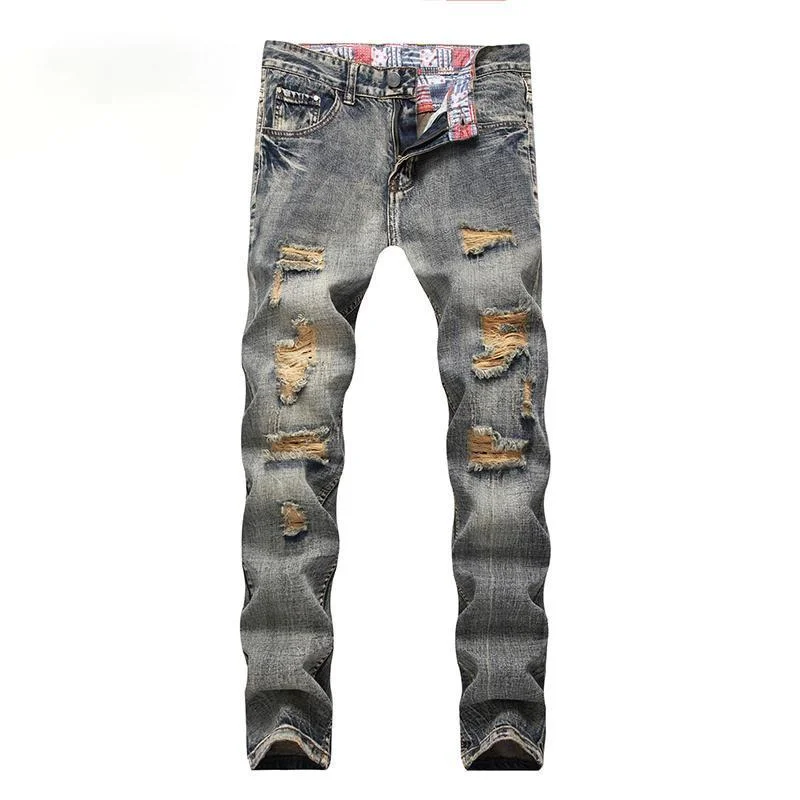 

Gersri Jeans Men With Holes Denim Destroyed Slim Fit Jean Long Pants Scratched Biker Jeans Dropshipping Large Size Pants For Man