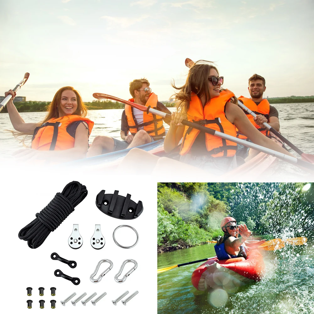 

Kayak Anchor Cart Set with Rope Pulley Pad Eyes Boats Decks Water Sports Accessories Kayak Canoe Anchor Trolley Kit