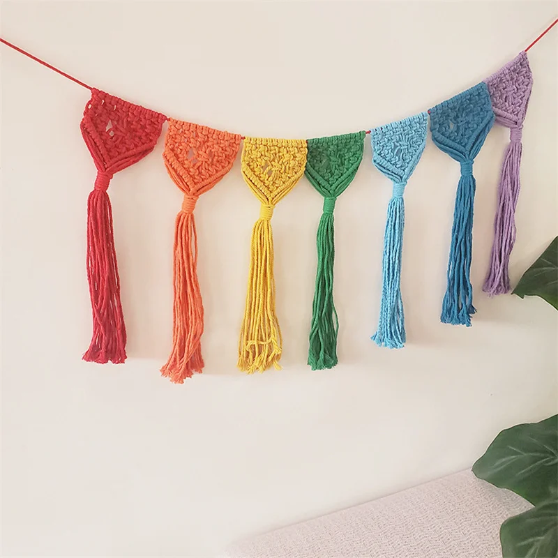 

Bohemian Macrame Wall Hanging Decor Rainbow Garlands with Tassel Kids Room Decor Woven Knitted Nursery Props for Home Ornament
