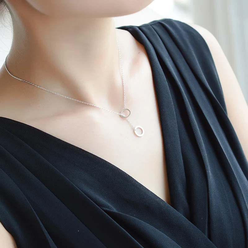 Двухкруглые круглые ожерелья с подвеской из стерлингового серебра 925 пробы для